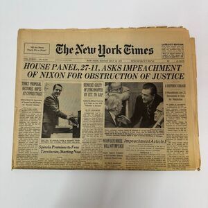 Vintage The New York Times July 28 1974 Impeachment Of Richard M Nixon Newspaper